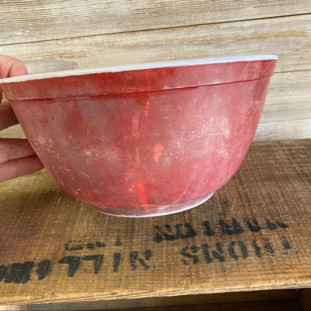Distressed Pyrex Red Bowl